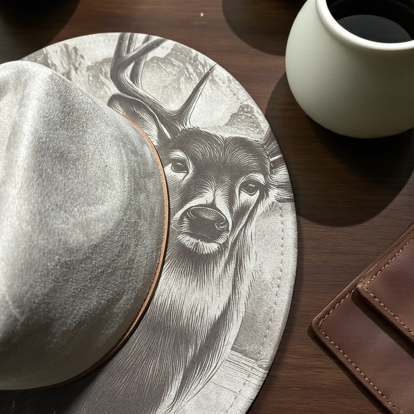 Spirit of the Hunt Engraved Vegan Suede Wide Brim Fedora