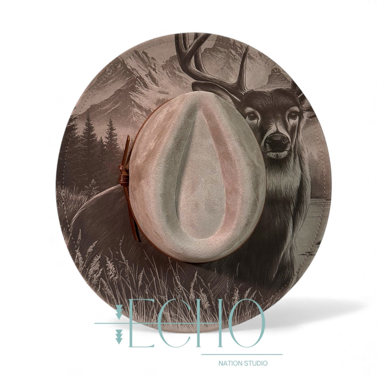 Spirit of the Hunt Engraved Vegan Suede Wide Brim Fedora