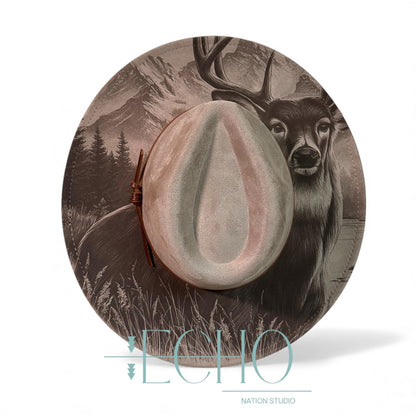 Spirit of the Hunt Engraved Vegan Suede Wide Brim Fedora