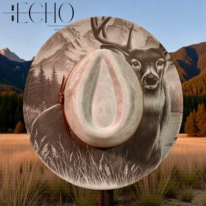 Spirit of the Hunt Engraved Vegan Suede Wide Brim Fedora