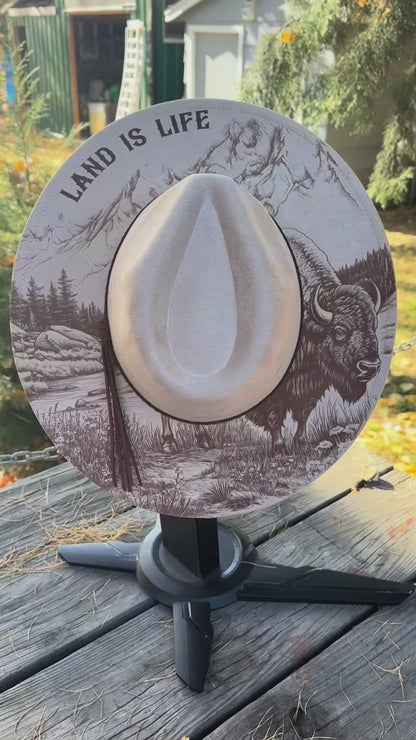 Buffalo Mountain Land is Life Engraved Hat
